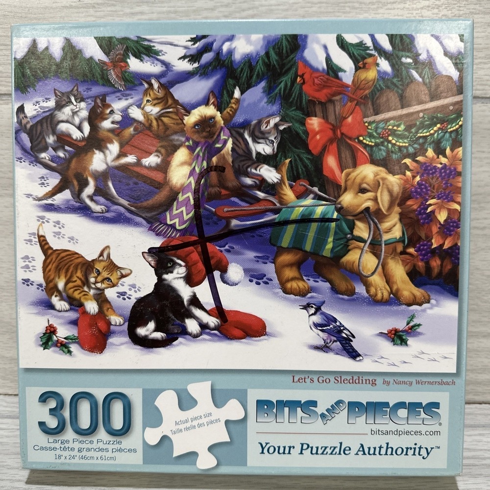 BITS AND PIECES 300pc Puzzle 18"x24" Shannon Let's Go Sledding *Pieces Verified*